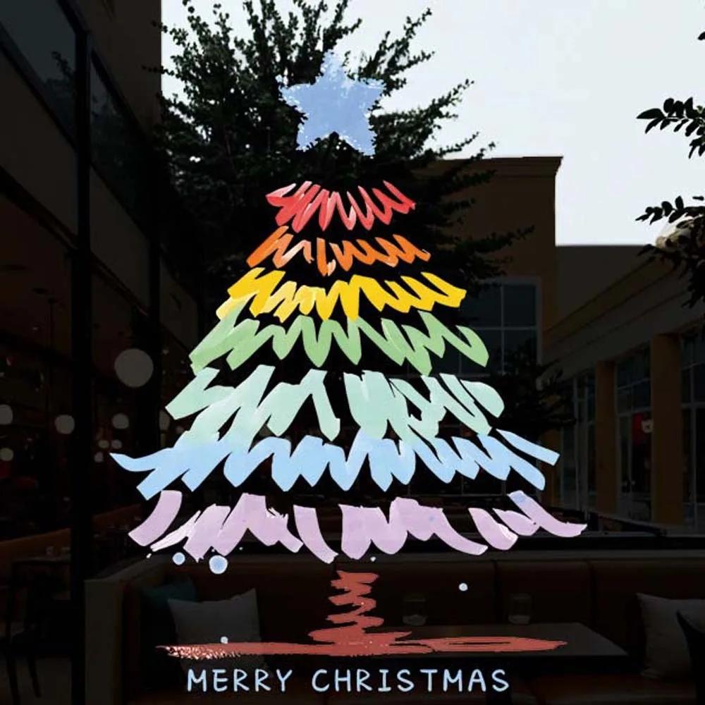 Colorful Christmas Tree Stickers Waterproof Portable Glass Electrostatic Film Transparent Visible On Both Sides