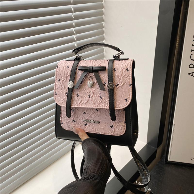 Pu Material Pink Bowknot Handbag With Magnetic Closure For Daily Use