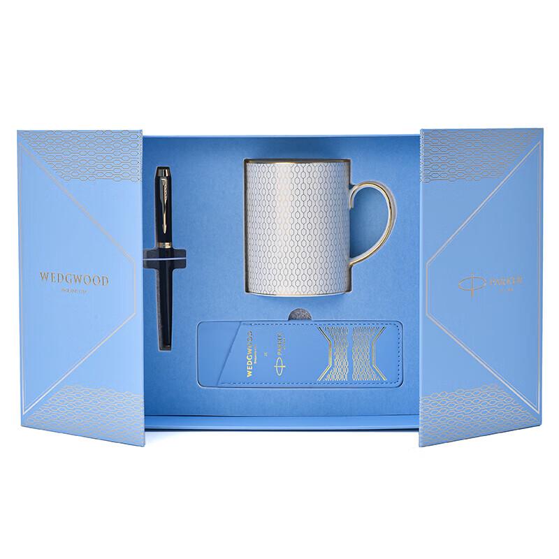 WEDGWOOD Gold Geometric Mug Set with Parker IM Rollerball Pen