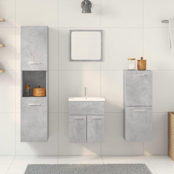 VidaXL Ensemble de meubles de salle de bain 5 pcs gris béton, armoire de salle de bain, placard de salle de bain, meuble de 3324876