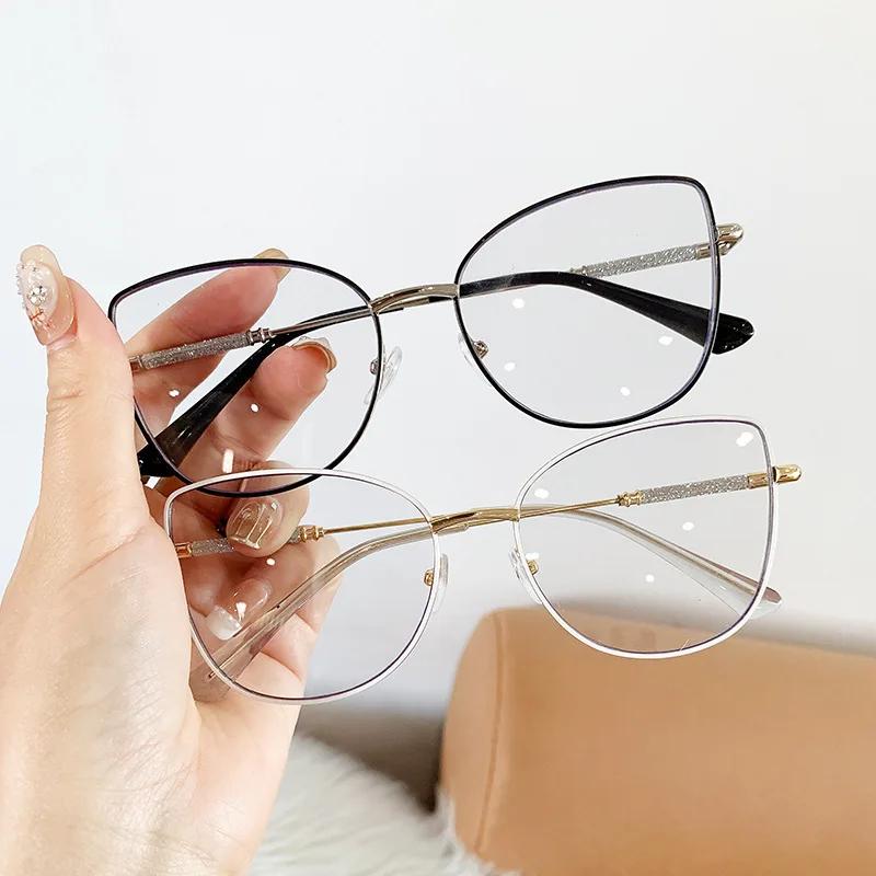 New Retro Cat Eye Glasses Frame Women Metal Casual Spectacles Eyewear Fashion Anti Blue Light Reading Glass Gradient