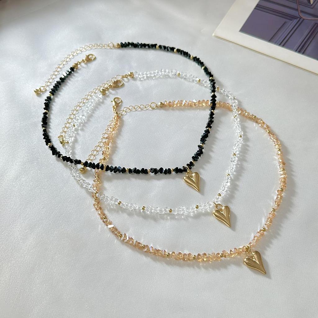 Simple and Fashionable Crystal CCB Bead Collarbone Necklace Ins Drip Oil Love Pendant Necklace for Women