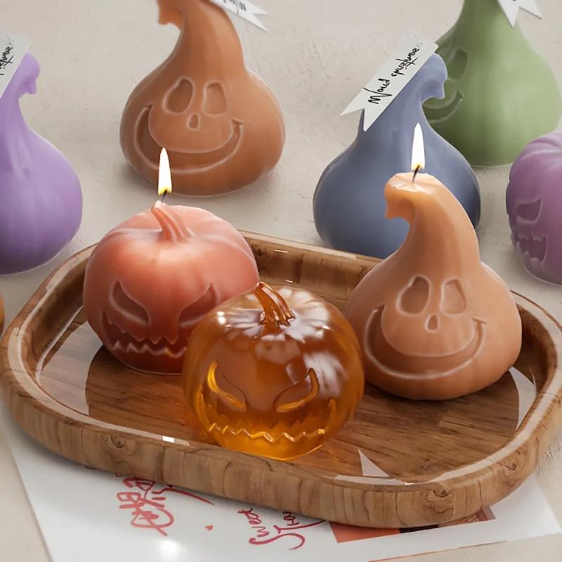 Angry Smile Pumpkin Candle Silicone Mould 1-2pcs DIY Scented Candles Kits Plant Resin Molds Thanksgiving Day Gypsum Decor Gifts