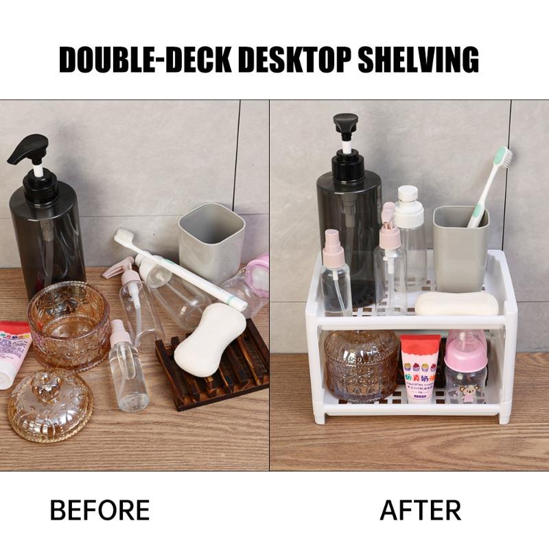 3/1 STÜCKE PP Desktop Doppelschicht-Lagerregal Rechteckig Weiß Organisieren Schülerschreibtisch Büro Kosmetik Schreibwaren Lagerregal