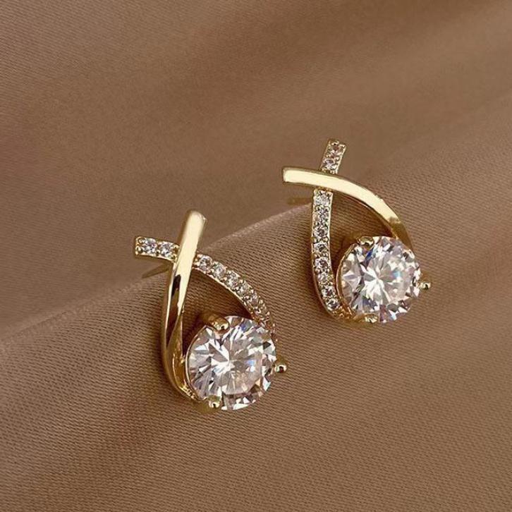 925 Silver Needle Korean Fashion Zircon Geometric Earrings For Women Jewelry Trending Luxury Crystal Cross Stud Earrings