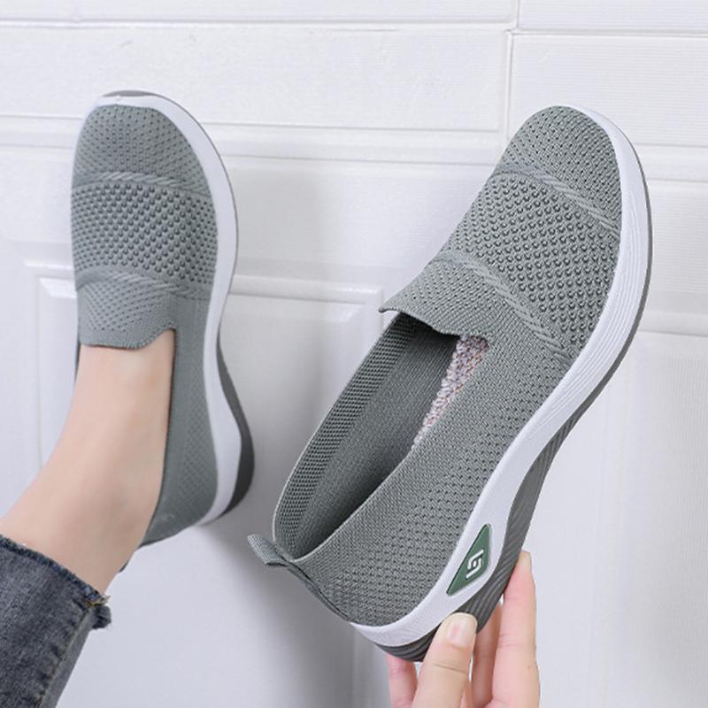 2025 Breathable Wedge Heel Loafers Women Spring Summer Slip On Knitted Sports Shoes Woman Anti Slip Soft Sole Walking Shoes Lady