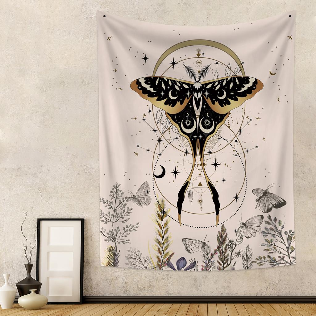 Butterfly And Moth Tapestry Black  White Flower Insect Specimen  Bedroom Dorm Home Decor
