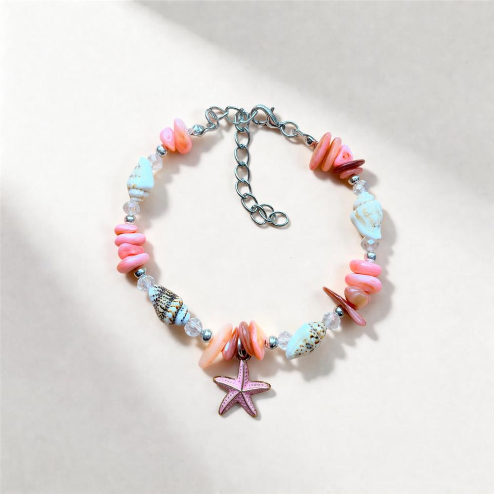 Holiday Ocean Charm Female Multicolor Chips Shell Starfish Pendant Adjustable Bracelet Silver Color Wedding Jewelry For Women