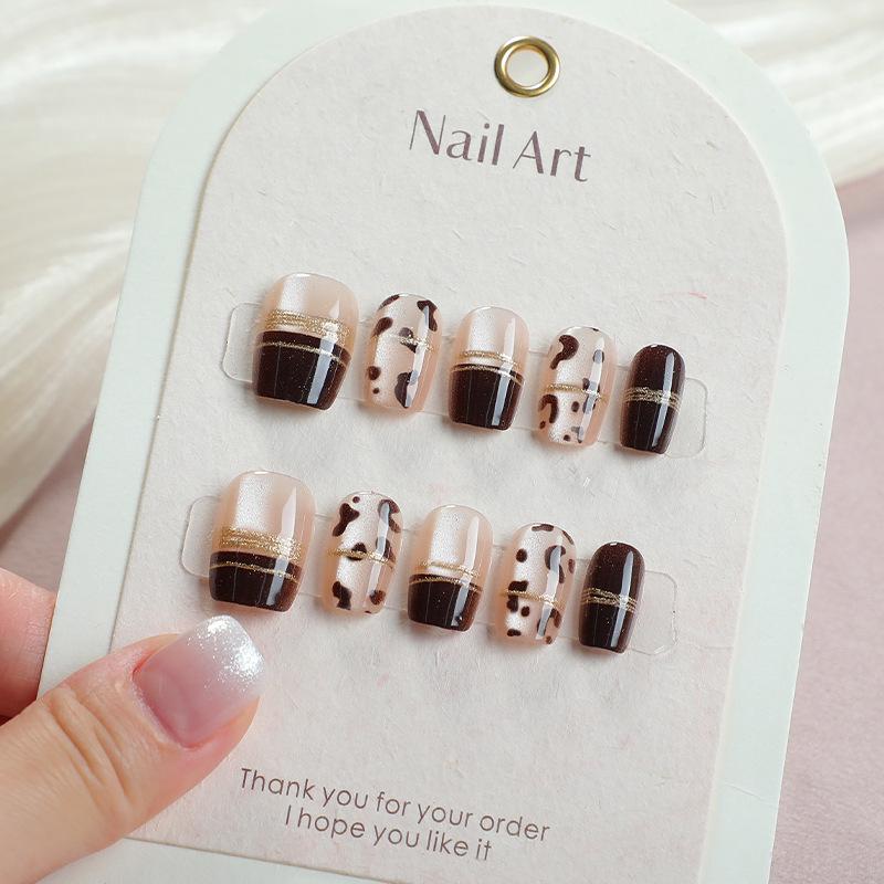 Gold Foil French Style Wearable Press-On Nails - Brown