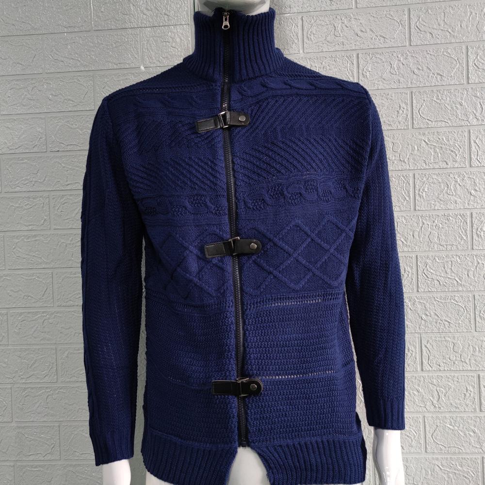 2025 Autumn/Winter Men's Thick High-Neck Leather Buckle Knitted Sweater