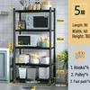 Floor-standing Detachable Kitchen Storage Rack with Wheels and Pot Holder for Microwave and Oven