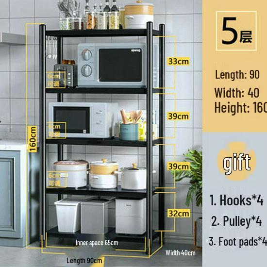 Floor-standing Detachable Kitchen Storage Rack with Wheels and Pot Holder for Microwave and Oven