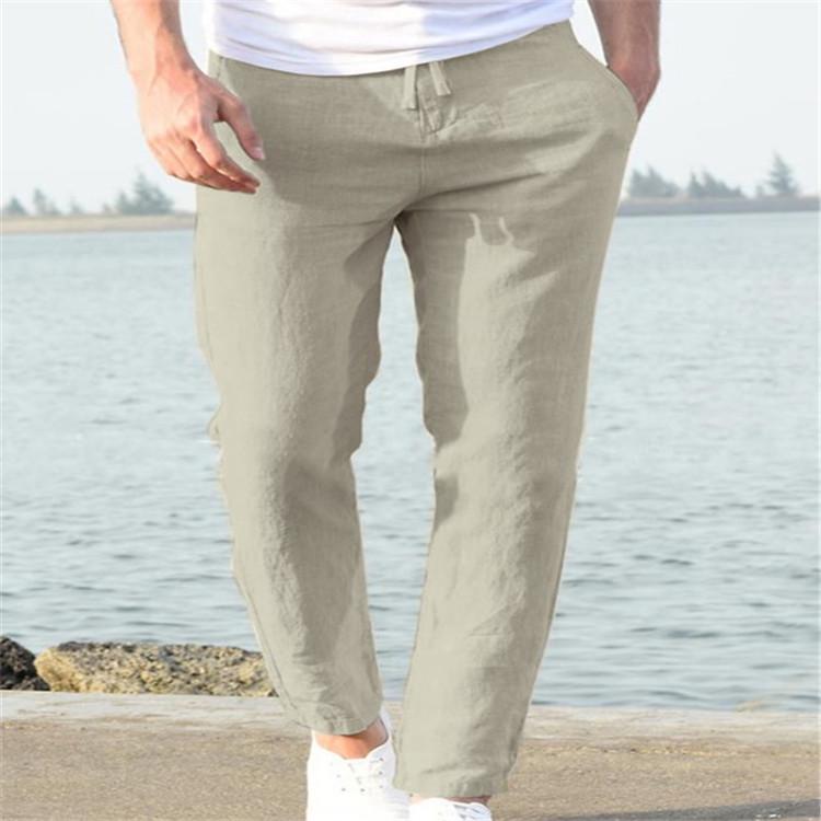 Pantalones de Lino de Verano Ajustados para Hombre 2024 – Transpirables, Color Sólido, Cintura Elástica, Corte Recto