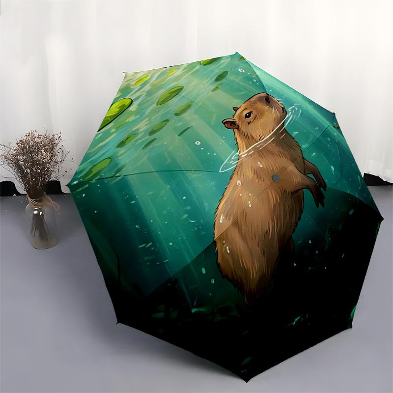 Capybara Themed Travel Umbrella 8 Ribs Automatic Opening and Closing,Portable Folding Design,Compact and Stylish Umbrella Suitable for Out