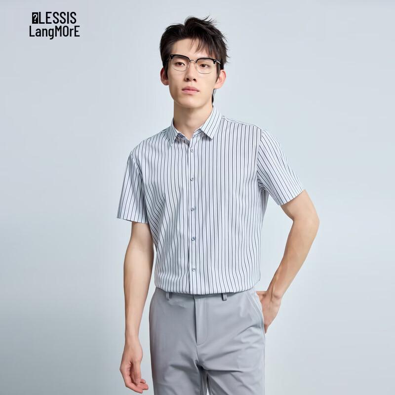 Lilang Men's Striped Short Sleeve Business Casual Shirt