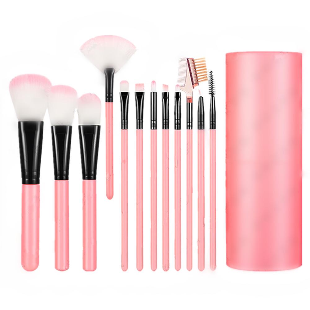 12pcs Pro Travel Portable Foundation Eyeshadow Eyebrow Lip Makeup Brush Cosmetic Tool with Barrels