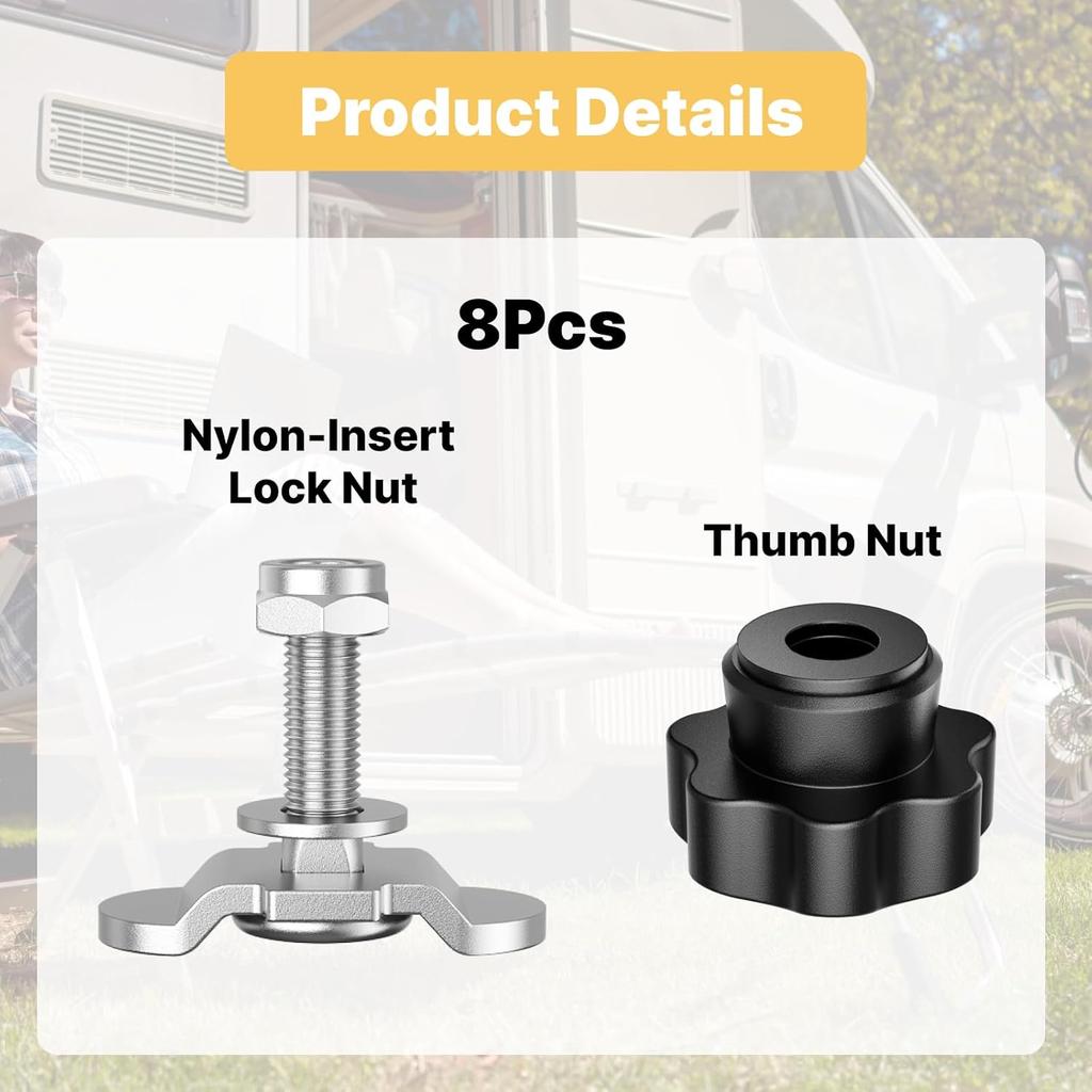 8Pcs L Track Double Stud Lug Tie Down M8 x 40mm with Nylon-ert Lock Nut and Thumb Nut,4500 Lbs Max Load, Heavy-Duty L Track Accessories for Truck Bed