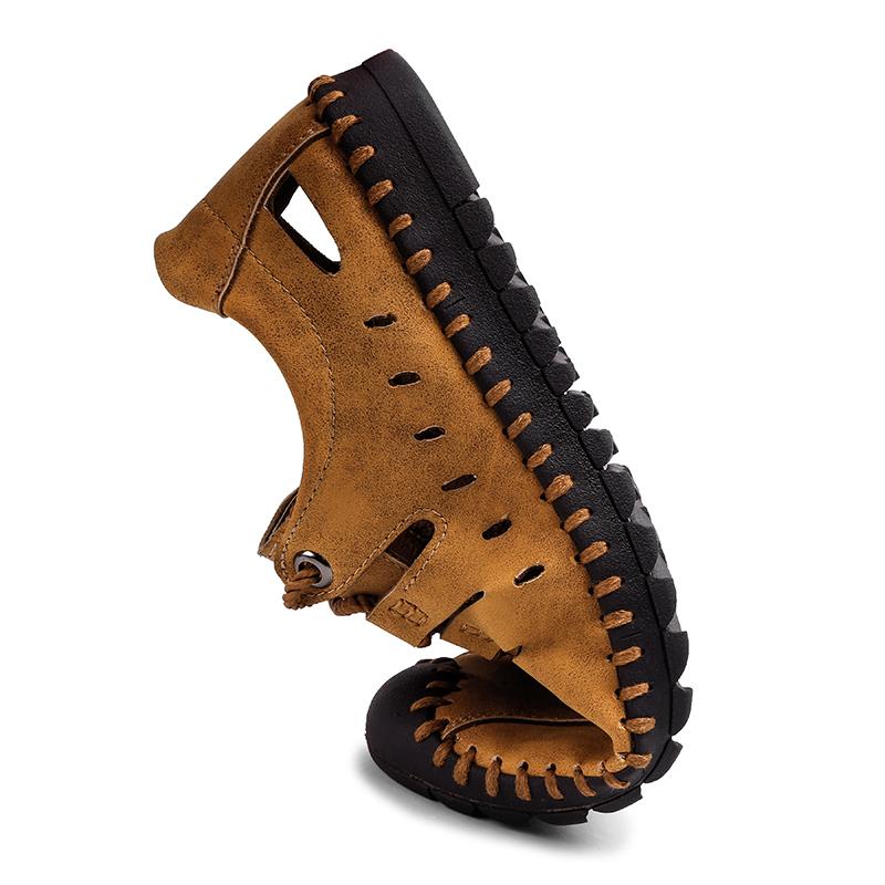 Fashion 2025 Men's Soft Leather Summer Men Leather Sandals Breathable Non-slip Cow Tendon Sole Casual Leather Shoes Outdoor Beach Shoes