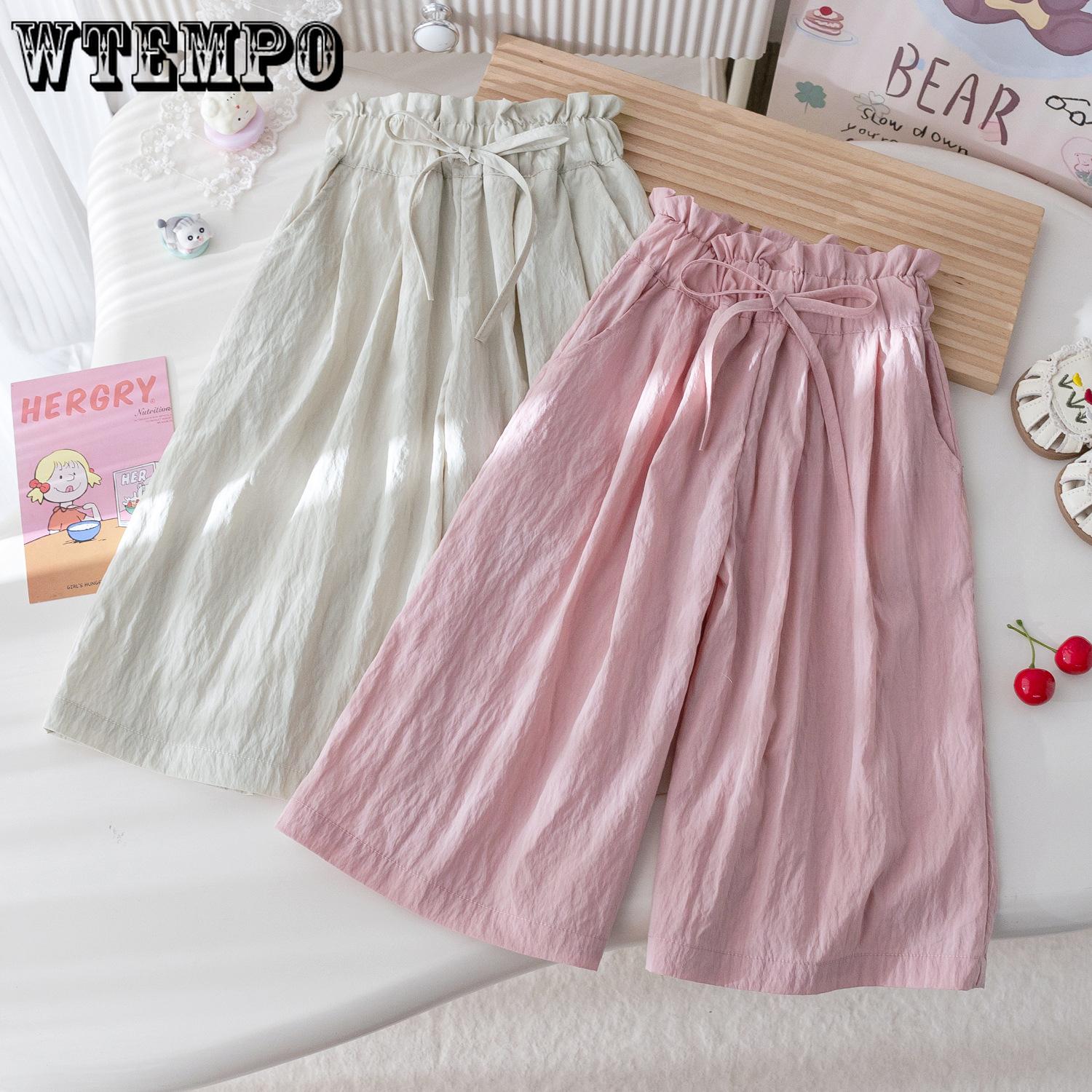 

Girls Summer Casual Pants Korean Loose Lace Wide Leg Pants Breathable Straight Leg Pants 90 рожевий