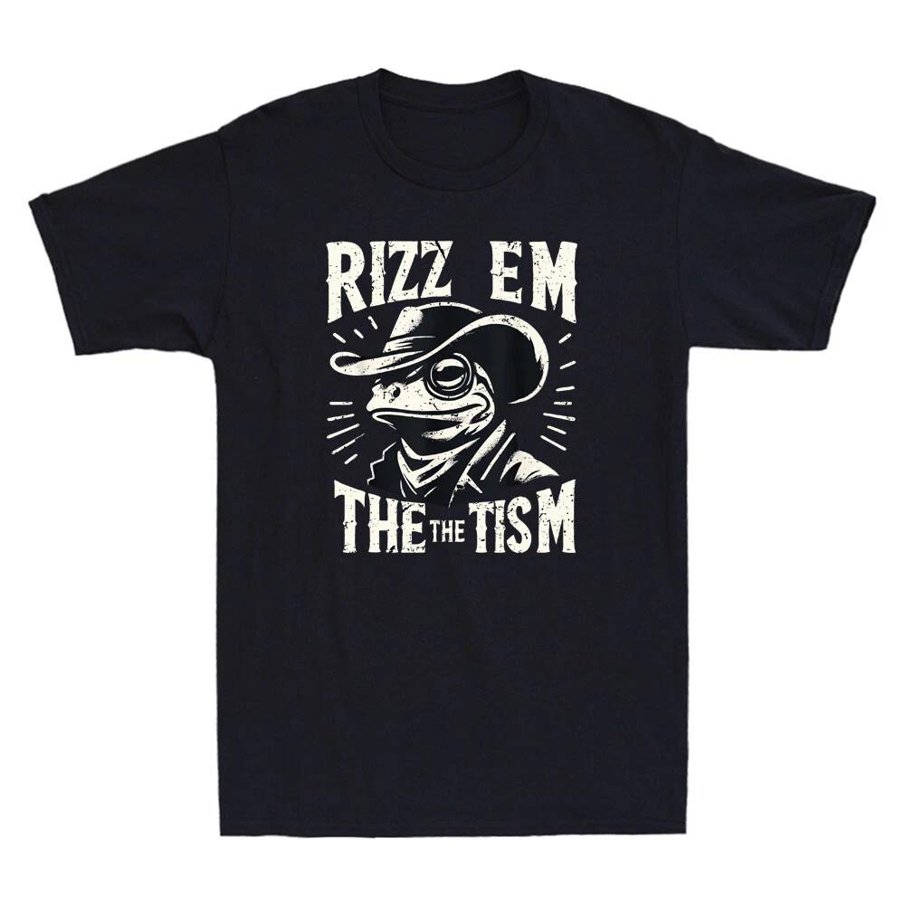 Rizz Em The Tism Funny Cowboy Frog Meme Vintage Men s Short Sleeve T-Shirt S