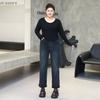 Plus Size Fleece Lined Straight Leg Jeans Women High Waist Warm Denim Pants