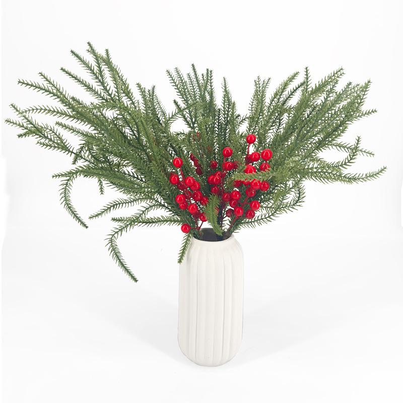Artificial Norfolk Pine Wreath with Red Berries & Rattan Vines for Cross-Border Christmas Decoration