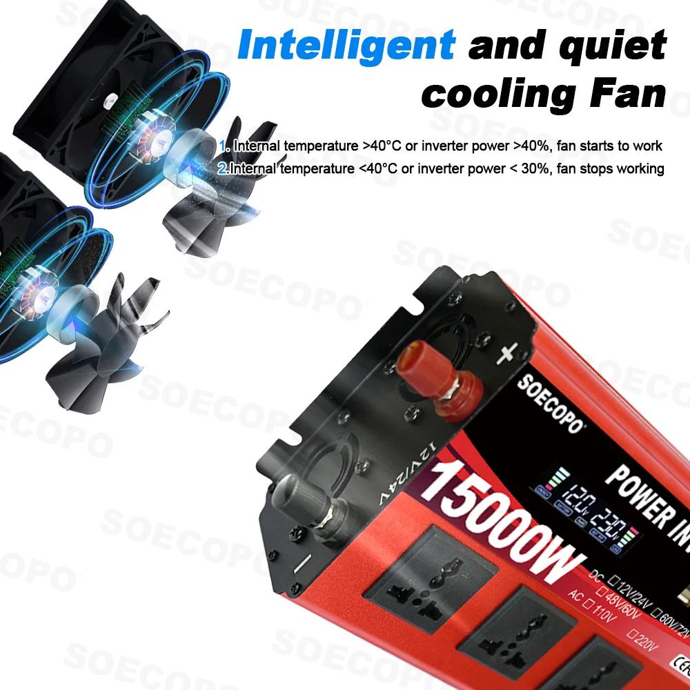 Dual Voltage Input 15000W Current Inverter 8 USB Ports 3 Universal Sockets Smart Solar Inverter DC To AC 110/220V Camping Home