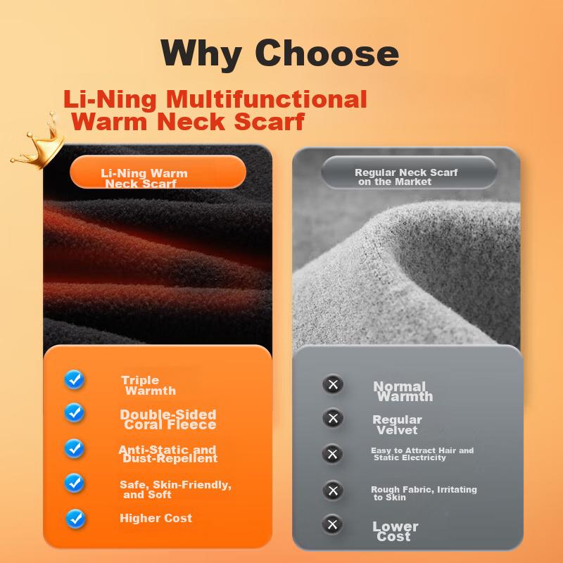 Li-Ning Men's Winter Neck Gaiter, Warm Neck Protection Scarf Mask, Cycling Windproof Cold-Proof Fleece-Lined Thickened Neck Warmer