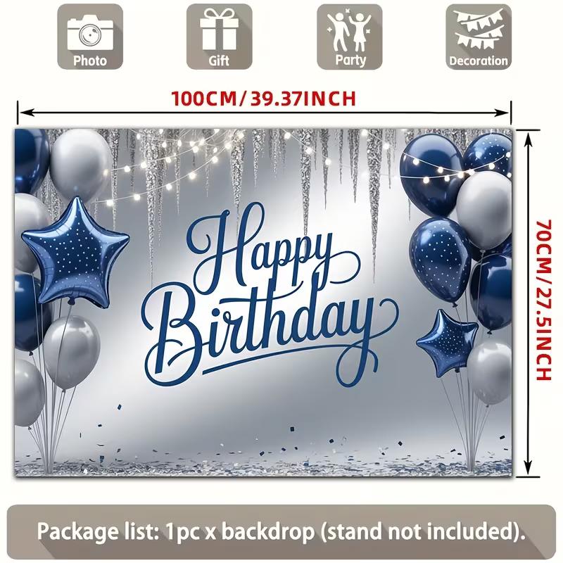 2D String Light Blue Silver Balloon Backdrop Banner for Winter Birthday Party Supplies