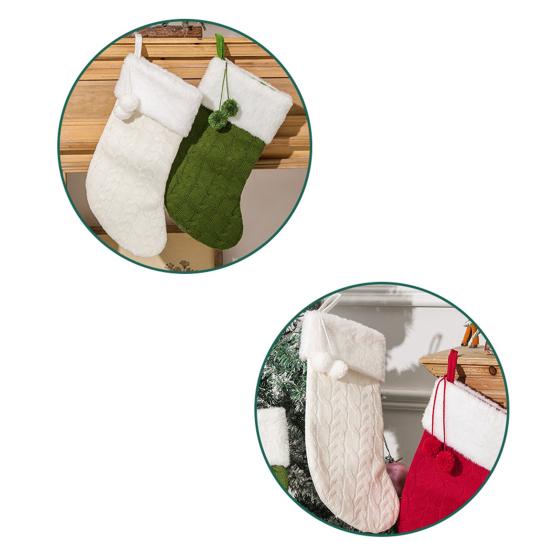 Weihnachtsstrümpfe 17 Zoll Groß Gestrickt Kamin Hängender Strumpf mit Kunstfell Weißer Umschlag für Weihnachtsfeiertags-Partydekoration