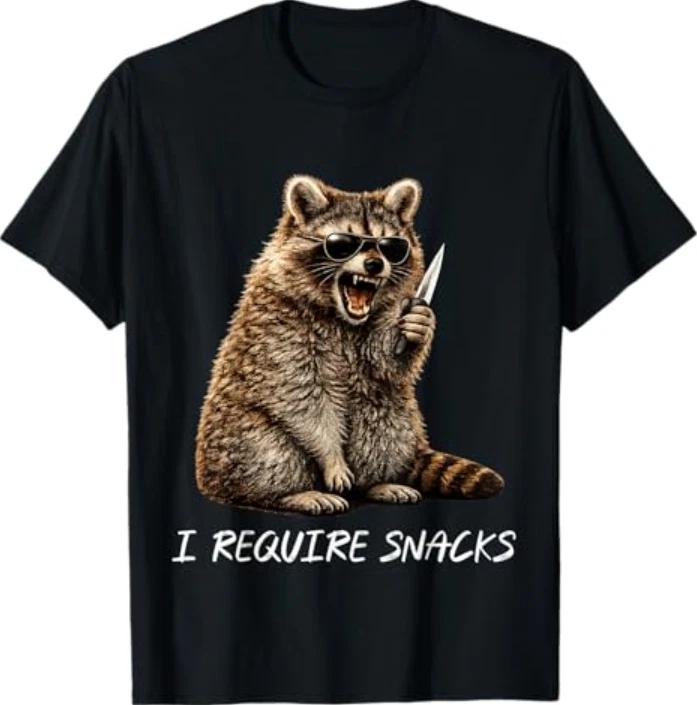 I Require Snacks Raccoon Funny Animal Meme T-Shirt S