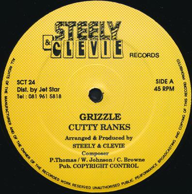 Disc de 12 inch CUTTY RANKS / CAPTAIN BARKEY - Grizzle / Gwaan Go Bade SCT24 Steely & Clevie 1990 Reggae, Ska & Dub UK Folosit