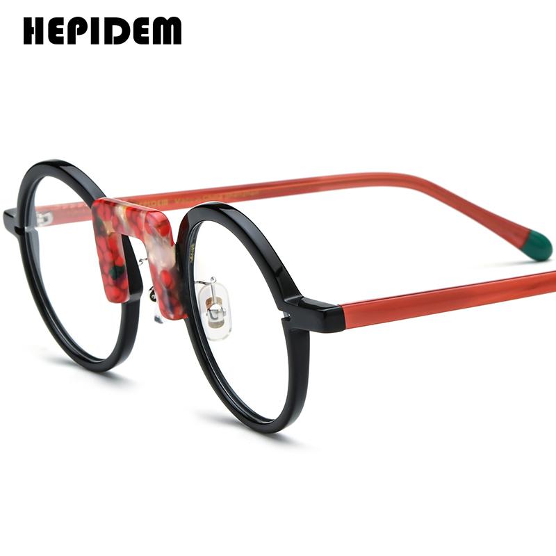 FONEX HEPIDEM Acetate Eyeglasses Frame Men New Round Brand Design Glasses Women Retro Vintage Eyewear Japanese Spectacles 9356