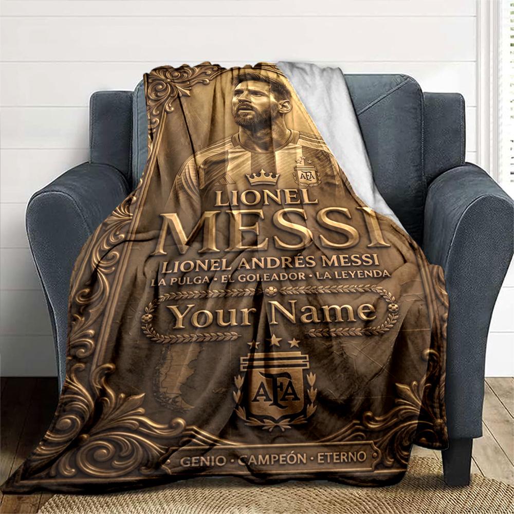 Football Messi Personalized Text Blanket Multi-purpose Customizable Blanket Ultra-Soft Versatile for Seaside Home Decor Bed Livingroom