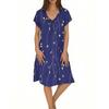 Women's Casual Fashion V-Neck Short Sleeve Floral Print Midi Flowing Dress
