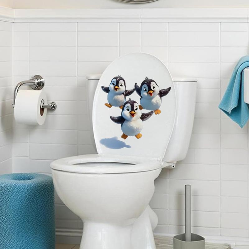 Cute Cartoon Penguin Toilet Lid Stickers Waterproof Self Adhesive For Home Bathroom Decor Diy