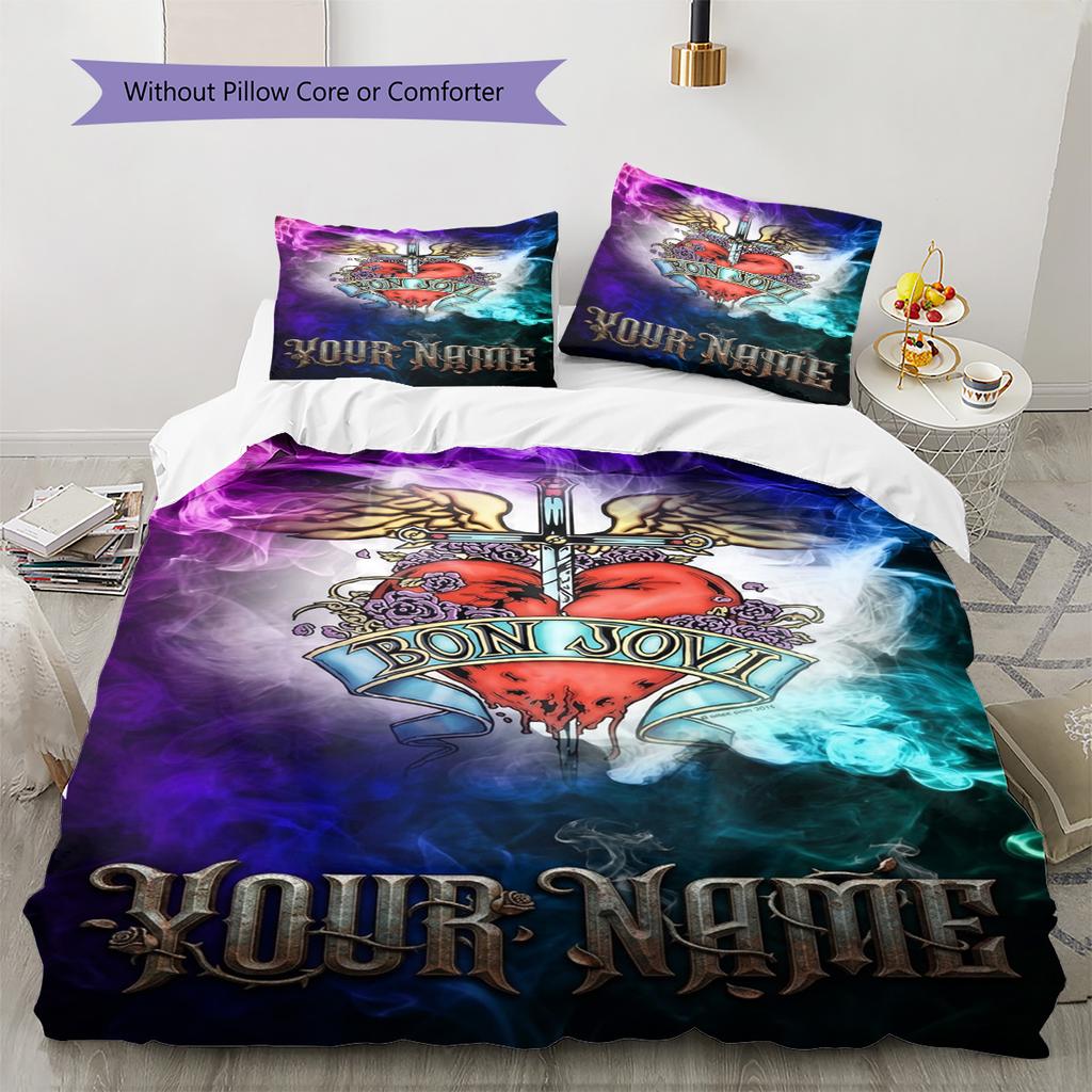 Name Individuelles Bon Jovi Muster Bettwäscheset Bettbezug Kissenbezug Heimdekoration Geschenk (1 Bettbezug + 2 Kissenbezüge, ohne Füllung)