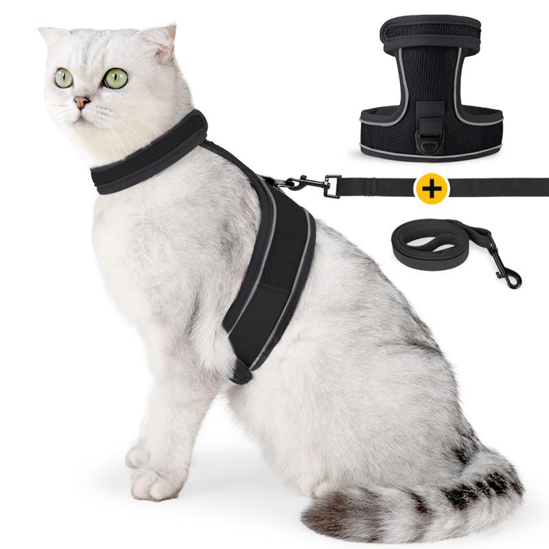 Cat Leash Velcro Reinforced Anti-escape Reflective Cat Leash Pet Chest and Back Strap Set Breathable