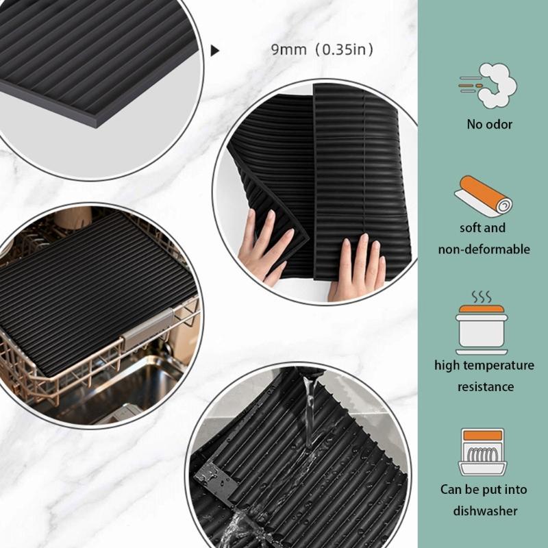 Adjustable Metal Dish Drainer Rack And Silicone Drying Mat Cutlery Holders For Compacts Kitchen Sink Organization Storage