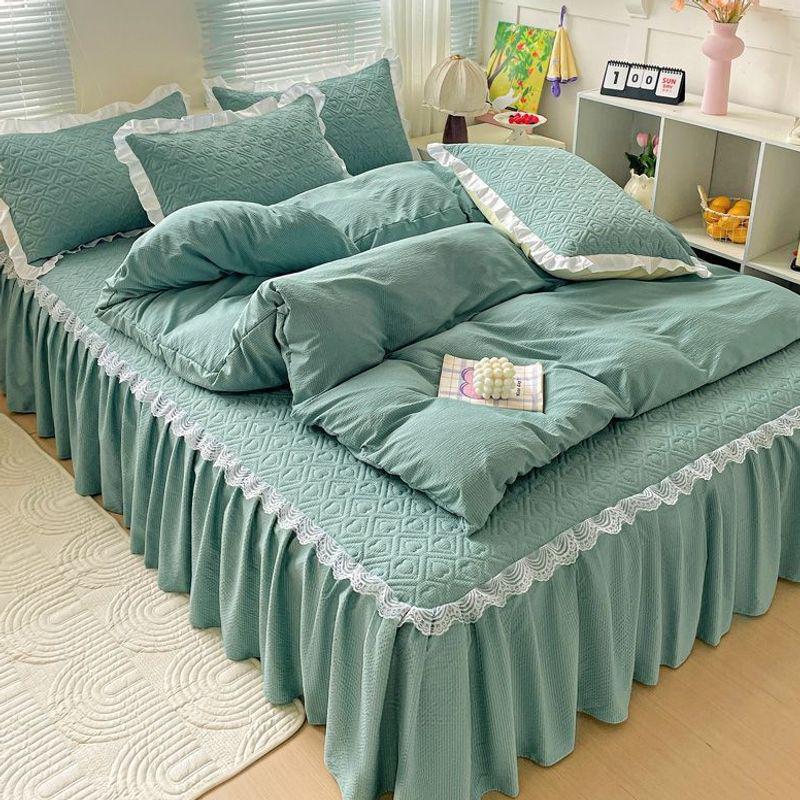 Quilted Anti-slip Korean Lace Bed Skirt - Princess Style Mattress Protector