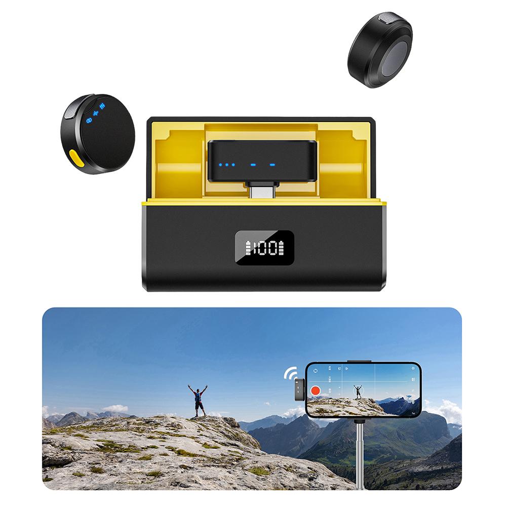 2 Pack Mini Mic with Magnetic Clip Wireless Microphone with Noise Cancellation Plug and Play Wireless Mic for Video Recording