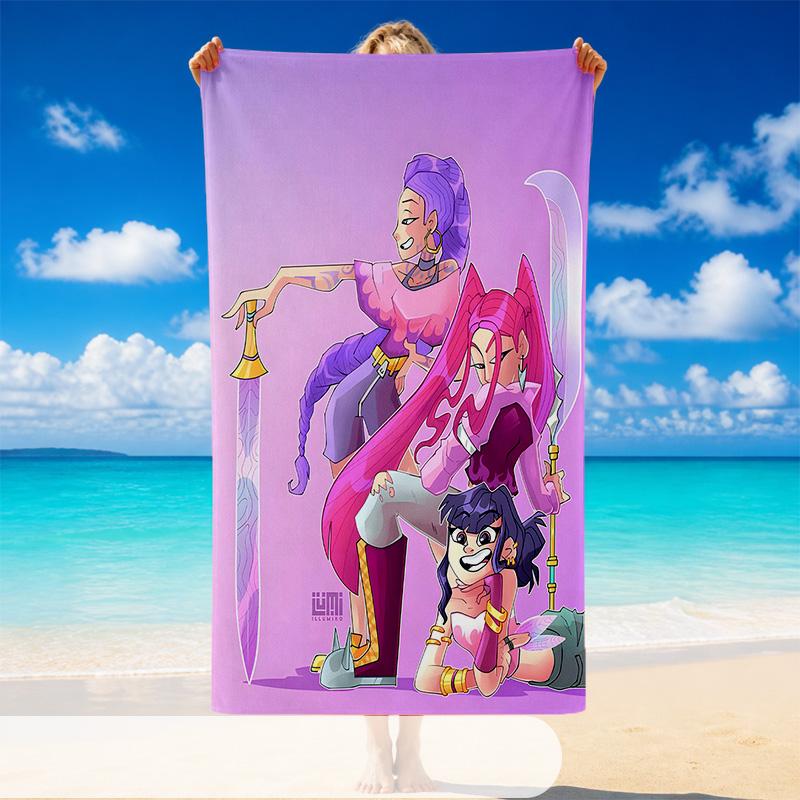 Quick Dry Beach Towel Kpop Demon Hunters Pattern, Lightweight Absorbent Towel for Pool Beach Vacation Use