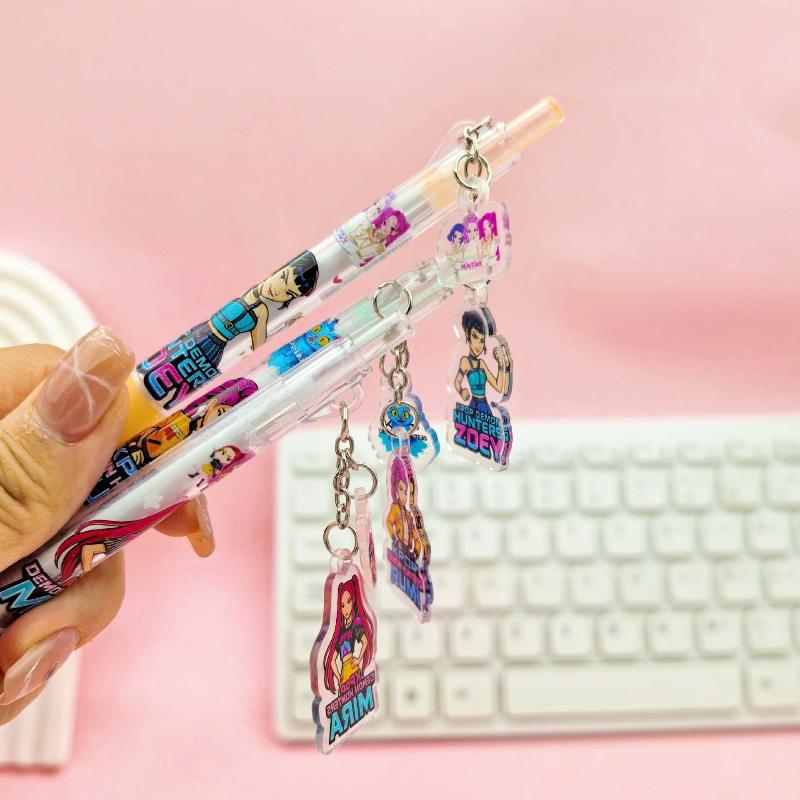 1/6/12 Peças Kpop Caçadores de Demônios Caneta Gel Estudante Escrita Desenho Caneta 0,5mm Caneta Pingente Acrílico Desenho Animado Papelaria Presentes de Natal