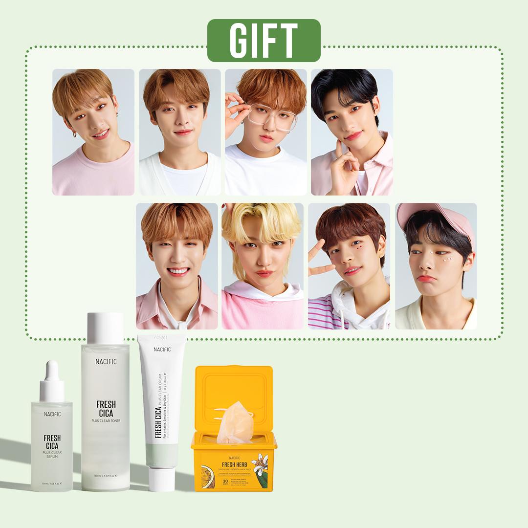 

[NACIFIC X SKZ] Набор Fresh Cica Plus (тоник, сыворотка, крем), Ежедневная упаковка масок 30шт. (подарок)+OT8SKZ Фотокарточки (3 варианта)