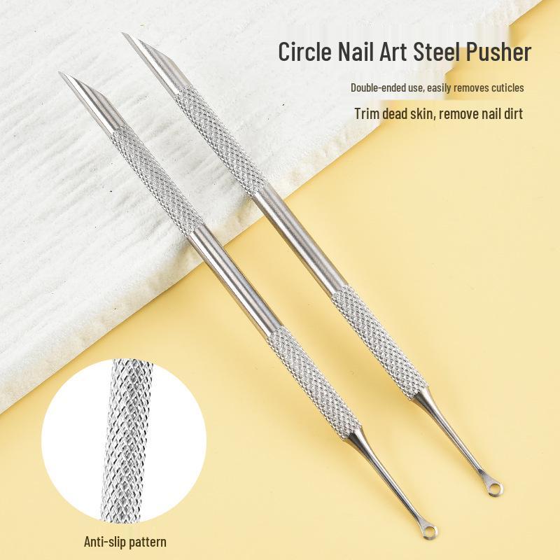 Double-Ended Steel Nail Art Pusher & Cuticle Remover with Sanding Block