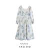 Kaslead New Arrival Women's Fashion Style Casual Simple Chiffon Retro Square Collar Print Long Dress