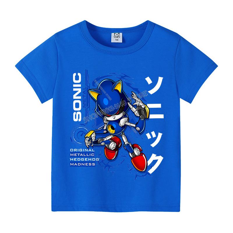 Sonics Anime T-shirt for Children New Round Collar Clothing Kid Short Sleeve Cartoon Partern Clothes Fashion Sunmer Tee Top Gift