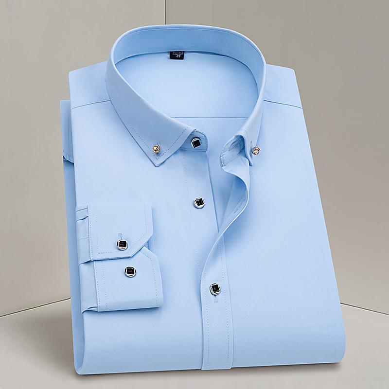 

Мужская эластичная однотонная однотонная рубашка с воротником на пуговицах и длинным рукавом, приталенная деловая мужская классическая рубашка 38