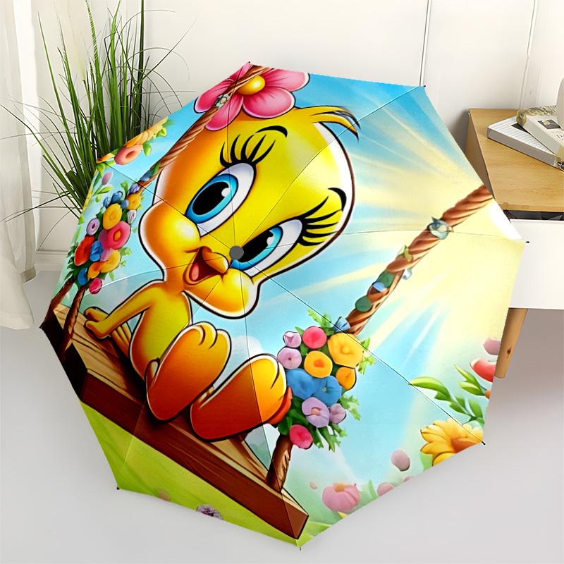 

1pc Tweety Bird Automatic Folding Umbrella - Sturdy 8-Rib Polyester Canopy,Sun-Defying Travel Companion yy251023155