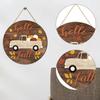 Rundes Holz-Hängeschild mit LKW- und Kürbis-Design für Herbst-Saisonale Dekoration Rustikaler Herbst-Bastel-Schmuck